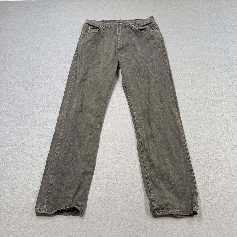 Y2K Wrangler Jeans Men's 36x34 Gray Denim Straight Leg High Rise Utility Cowboy